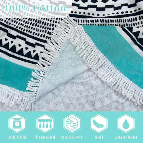 Miniatura 3 de VOOVA & MOVAS Toallas de playa redondas con borlas, manta bohemia extra grande de 59 pulgadas - 100% algodón De gran tamaño Tapete suave, negro
