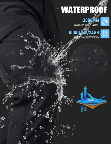 Miniatura 18 de MAGCOMSEN - Pantalones de invierno para hombre, impermeables, con forro polar pantalones tácticos softshell, para snowboard, esquí, con bolsillos