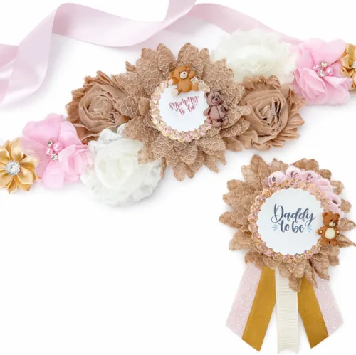 Banda de maternidad de oso de peluche rosa, para baby shower