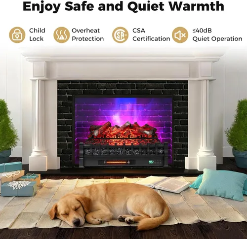 Miniatura 9 de ORALNER Inserto de Chimenea Eléctrica WiFi de 26", Calentador de Troncos, Cuarzo Infrarrojo con Sonido Crepitante, Control Remoto, Temporizador 8H