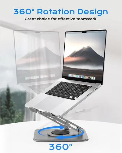 Miniatura 2 de Soporte Ajustable para Laptop de Escritorio con Base de 360°, Elevador Ergonómico para Laptop, Montaje, Soporte para Computadora Notebook para Gris