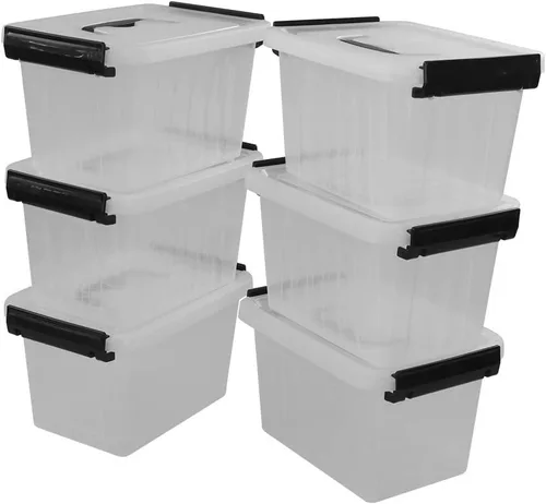Miniatura 10 de Bringer - Paquete de 4 cajas de plástico transparente, contenedor de almacenamiento de 18 L con asa top carrying handle, secure latching buckles