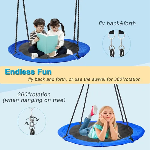Miniatura 4 de Columpio de árbol de platillo de 43 pulgadas para niños, columpio redondo de textileno duradero, resistente, impermeable y resistente a todo