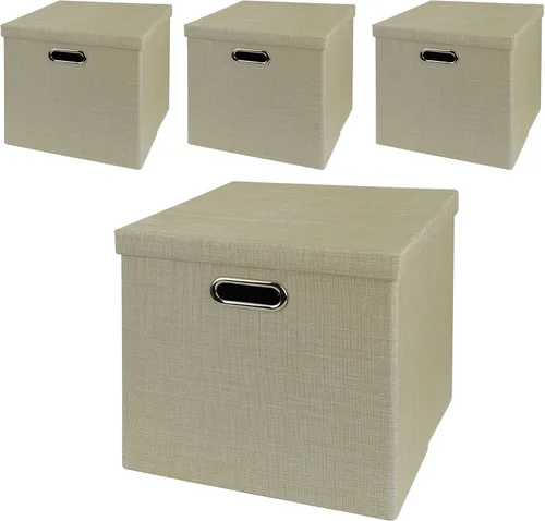 Miniatura 28 de Posprica Cubos de almacenamiento plegables, 11 x 11 x 11 pulgadas, contenedores de tela, 4 unidades, color beige