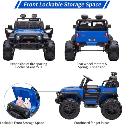 Miniatura 2 de Coche eléctrico de 2 plazas para niños de 24V con control remoto, 2 motores de 120W alimentados por batería, asientos extra grandes de 20" + ruedas