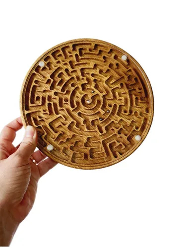 Wooden Labyrinth Game double-sided Maze with three Steel Marble, Gift for Kids for Adults, Maze Brain Table Activity