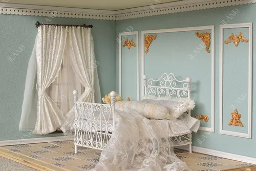 Miniatura 5 de iLAND Muebles de Casa de Muñecas Victorianos a Escala 1:12, Set de Cama de Casa de Muñecas 5 piezas