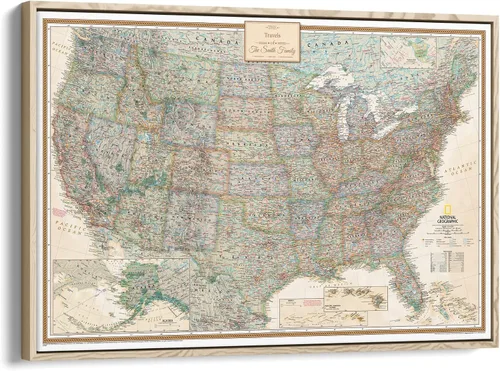 Miniatura 14 de Póster de lienzo enrollado personalizado con mapa de EE.UU. como arte de pared con chinchetas – Mapa ejecutivo grande de 24" x 36" de EE.UU.