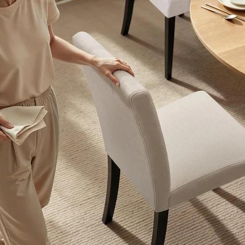 Miniatura 4 de CHUN YI Juego de 2 sillas de comedor tapizadas, sillas de comedor de tela con patas de madera maciza, sillas de cocina modernas para casa de campo