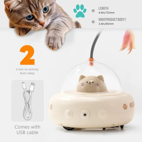 Miniatura 6 de Li&Zhao - Juguete de interactividad para gatos, juguete automático de plumas láser, juguete eléctrico recargable 2 en 1 para gatos adultos y gatitos
