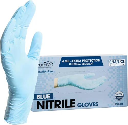 ForPro Disposable Nitrile Gloves, Chemical Resistant, Powder-Free, Latex-Free, Non-Sterile, Food Safe, 4 Mil Azul