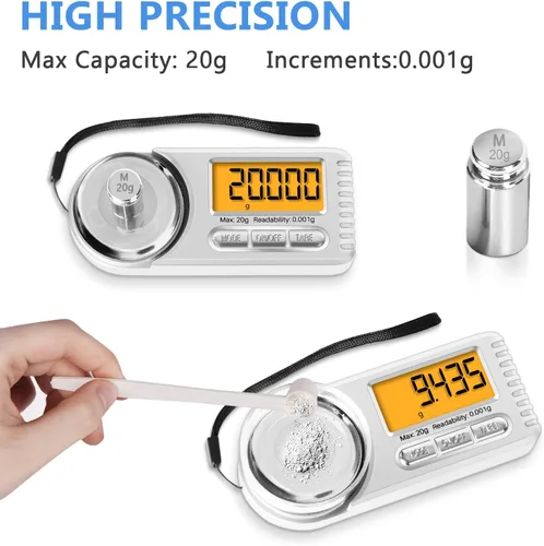 Miniatura 2 de THINKSCALE Báscula digital de miligramo, 0.71 oz x 0.00 oz Mini báscula de alta precisión con pantalla LCD, tare, 6 unidades de báscula portátil