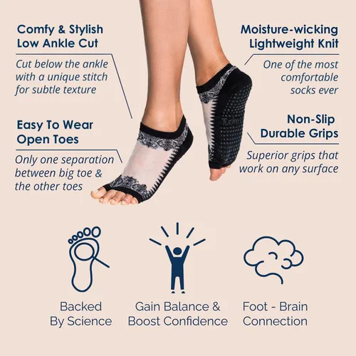 Miniatura 2 de Tucketts Flow Toeless Non-Slip Grip Socks - Yoga, Barre, Pilates, Home & Leisure, 1 pair Black Sheer