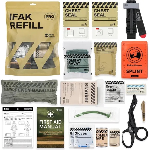 RHINO RESCUE IFAK Kit de repuesto de 17 piezas con torniquete CAT Gen-7, kit táctico de primeros auxilios de emergencia, suministros médicos, kit de