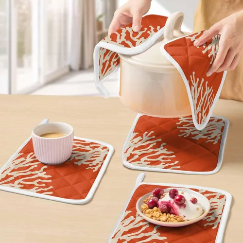 Miniatura 5 de Juego de 2 soportes para ollas de coral oceánico para cocina, platos para horno, almohadillas a prueba de calor con lazo para colgar, agarraderas