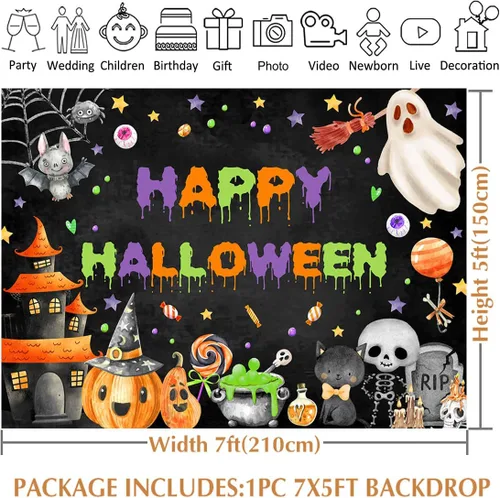 Miniatura 6 de Avezano Telón de fondo de Halloween espeluznante para fiesta de fantasmas para niños, decoración de Halloween, cumpleaños, baby shower, 7 x 5 pies