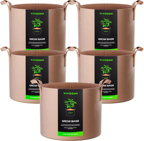 Miniatura 20 de VIVOSUN - Paquete de 5, 1 galón, bolsas para cultivar de tela no tejida gruesa resistente con asas Negro