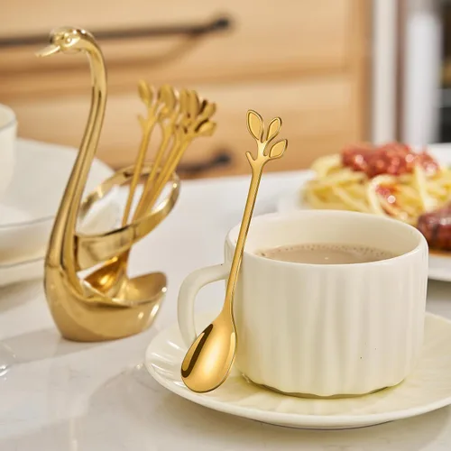 Miniatura 5 de AnSaw Elegantes Cucharones de Café con Hoja de Oro - Juego de 10 Piezas, 4.7" Mini Cucharones de Acero Inoxidable para Espresso y Postre, Perfectos