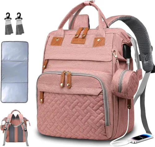 Miniatura 12 de SHITIESHOU Bolsa de pañales para mamá y papá, con cambiador, 19 bolsillos, grande, impermeable, bolsa de pañales para bebé, niña, niño, con bolsillo