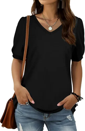 Miniatura 3 de XIEERDUO Camiseta casual para mujer, cuello redondo, mangas con volantes, túnica