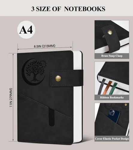 Miniatura 2 de PAIBAS Cuaderno de diario con líneas gruesas de 365 páginas para hombres y mujeres, diarios grandes de cuero A4 para escribir, cuadernos de tapa