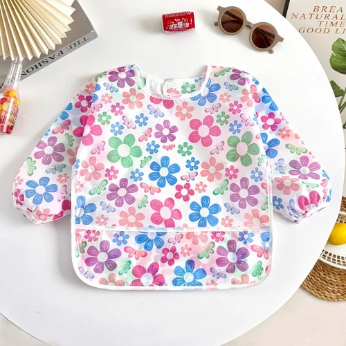 Miniatura 8 de PandaEar Paquete de 5 baberos de manga larga para bebé, babero impermeable de manga completa para bebés de 6 a 36 meses Rosa