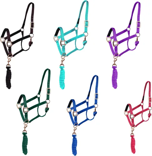 Miniatura 3 de Majestic Ally Cabestro con cuerda de plomo para caballos, barbilla ajustable y corona, pestillo de garganta enrollado con broche reemplazable, banda