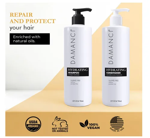 Miniatura 3 de Damanci Champú y acondicionador hidratante dúo, champú y acondicionador sin sulfato para cabello seco, con queratina y colágeno, sin parabenos ni