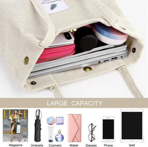 Miniatura 75 de Ayieyill - Bolsa de pana para mujer y niña, con correa de lona para colgar al hombro, bolsa con bolsillo