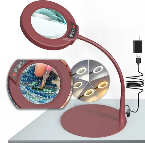 Miniatura 8 de Lupa de 10X con luz y soporte, lámpara de escritorio LED con 5 modos de color y atenuación sin escalones, lupa manos libres con cuello de ganso
