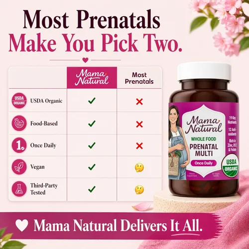 Miniatura 3 de Mama Natural Vitaminas prenatales orgánicas para mujeres veganas (30 porciones), vitaminas prenatales One A Day para mujeres embarazadas, a base