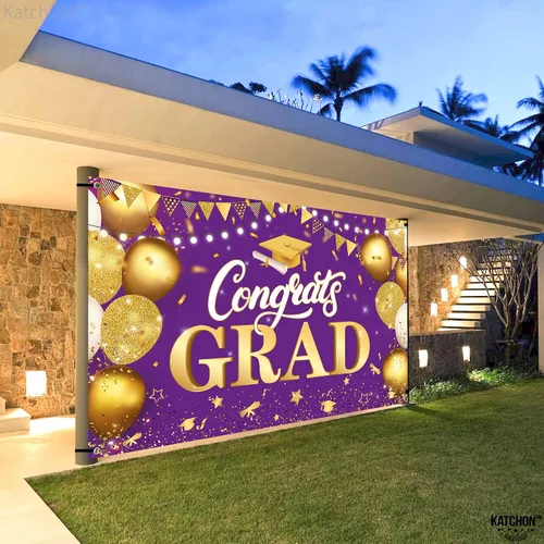 Miniatura 8 de KatchOn, XtraLarge - Cartel de graduación de felicitaciones – 72 x 44 pulgadas, fondo de graduación morado y dorado Decoraciones de graduación
