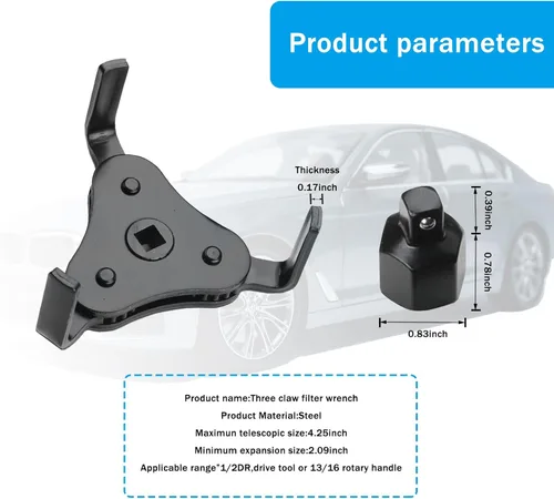 Miniatura 2 de 1 llave de filtro de aceite para automóvil, juego de cambio de filtro ajustable de 1/2 metal, multifunción, universal, de tres garras, accesorios