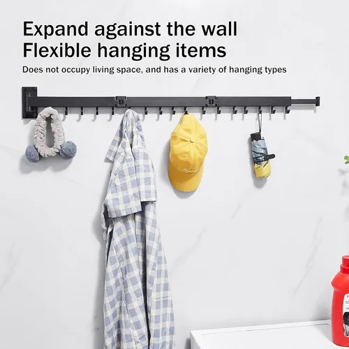 Miniatura 4 de ZdwCyl Tendedero para ropa montado en la pared, estante de lavandería de pared, tendedero de ropa para lavandería, bastidores retráctiles, estante