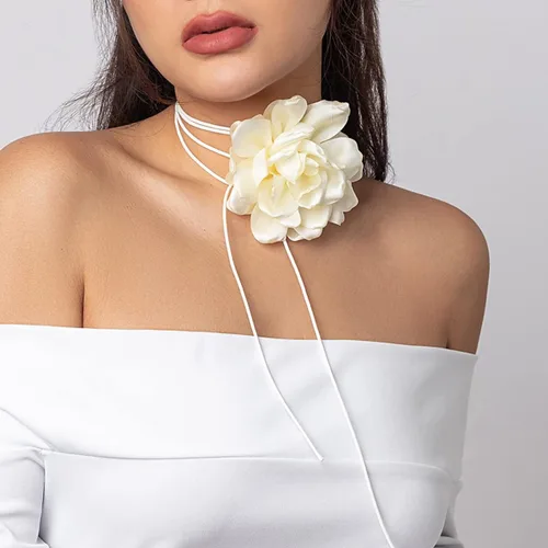 BETHYNAS Gargantilla vintage de flores, estilo gótico, grande, con cadena de cuello de rosa, collar largo de cuero, lazo floral, accesorios para el