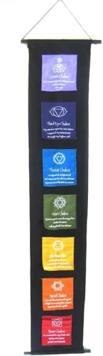 OMA Bandera para colgar en la pared de meditación de 7 chakras, bandera de oración, budista tibetano, equilibrio, colgante, grande, 60 pulgadas de