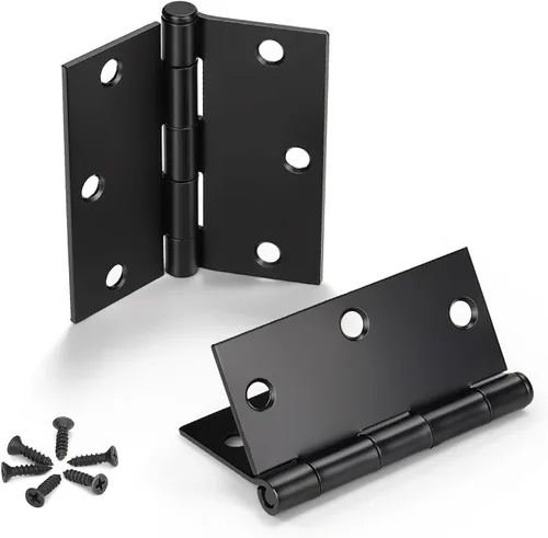 KNOBWELL Paquete de 50 bisagras de puerta negras mate para puertas interiores, bisagras de puerta de 3.5 x 3.5 pulgadas con esquinas cuadradas Negro