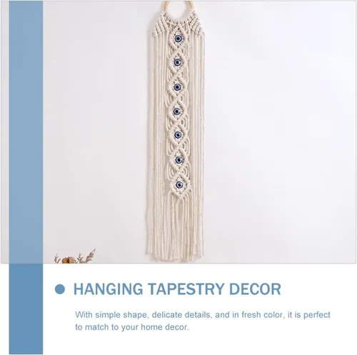 Miniatura 7 de ARTIBETTER Tapiz tejido a mano con ojos azules, tapiz de madera, ojo de diablo, borla colgante, decoración de habitación de bebé para el hogar