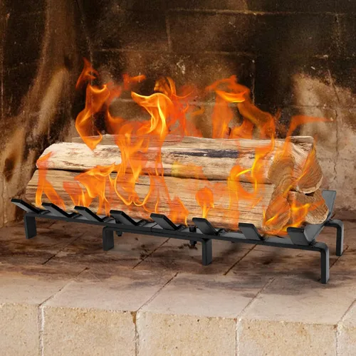 Miniatura 2 de WILLOW WEAVE Rejillas de chimenea de 24 pulgadas con retenedor de brasa, soporte de madera para chimenea interior, rejilla de leña para estufa
