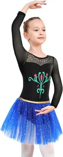 Miniatura 3 de EQSJIU Leotardo de ballet de manga larga con falda tutú para niñas, baile, gimnasia, niños pequeños, vestido de fiesta de copo de nieve brillante