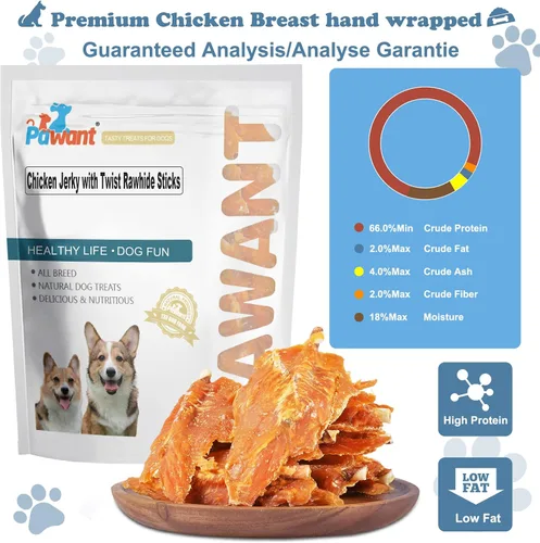 Miniatura 5 de Cecina de pollo con palitos de cuero crudo Twist para perros, 32 onzas, masticables de pechuga de pollo real con alto contenido de proteínas