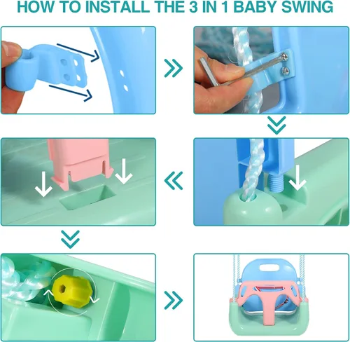 Miniatura 7 de RedSwing Asiento de columpio 3 en 1 para bebé, columpios para niños pequeños, antideslizantes, cómodos y seguros, desmontable para bebés y Azul