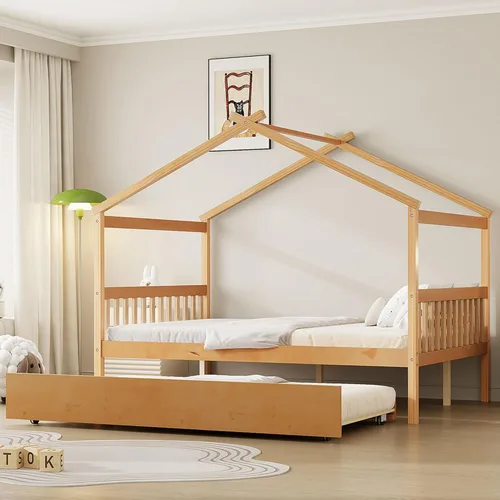 Miniatura 20 de Bellemave Cama Casa Tamaño Twin con 2 Cajones de Almacenamiento Cama Casa Montessori de Madera para Niños Marco de Cama de Madera Casa de Juegos Gris