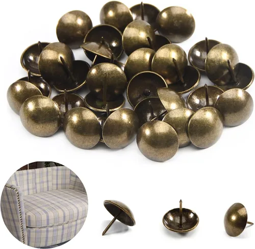 Miniatura 30 de MroMax 120 tachuelas de clavos para tapicería de 0.47 pulgadas de diámetro, hierro de estilo vintage, de metal, redondos, de 0.67 pulgadas de altura