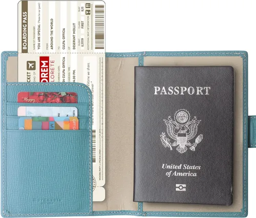 Miniatura 2 de Portapasaportes de cuero auténtico para pasaporte, con bloqueo Rfid - con compartimento para documentos de identificación