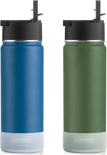 Miniatura 10 de Koodee Paquete de 2 botellas de agua, de 12 onzas, acero inoxidable, con aislamiento al vacío, con tapa de boquilla a prueba de fugas, color verde