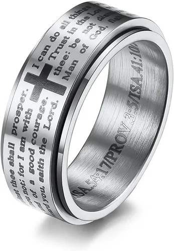 Versículos bíblicos inspiradores giratorios cristiano Jesucristo Señor oración alivio del estrés spinner fidget anillos de banda para hombres y