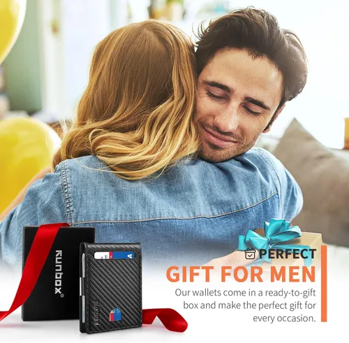 Miniatura 186 de RUNBOX - Carteras delgadas para hombre, cartera de piel con pinza para el dinero, cartera de bolsillo frontal con bloqueo RFID, tarjetero