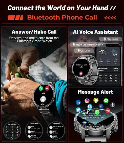 Miniatura 9 de Reloj inteligente militar para hombre, 1.85 pulgadas HD/800 mAh batería inteligente relojes para Android/iOS