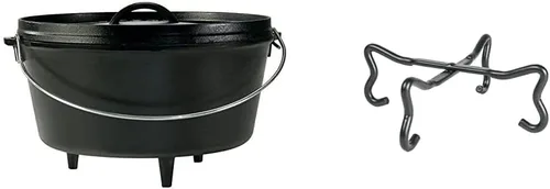 Lodge Paquete de horno holandés de hierro fundido sazonado – Horno de campamento de 12 pulgadas de profundidad, elevador de tapa y accesorios